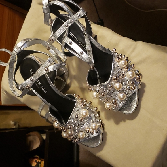 Kenneth Cole Silver Embellished Tie Up Platforms - Picture 2 of 7